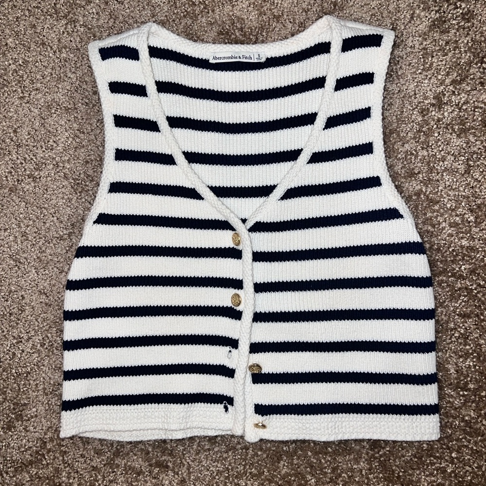 Abercrombie & Fitch Mara Button Up Sweater Vest NWT navy white striped